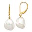 14k Yellow Gold White Keshi Pearl Leverback Earrings - 10x12 mm