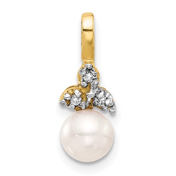 14K Yellow Gold White Pearl .03ct. Diamond Pendant - 17.1 mm