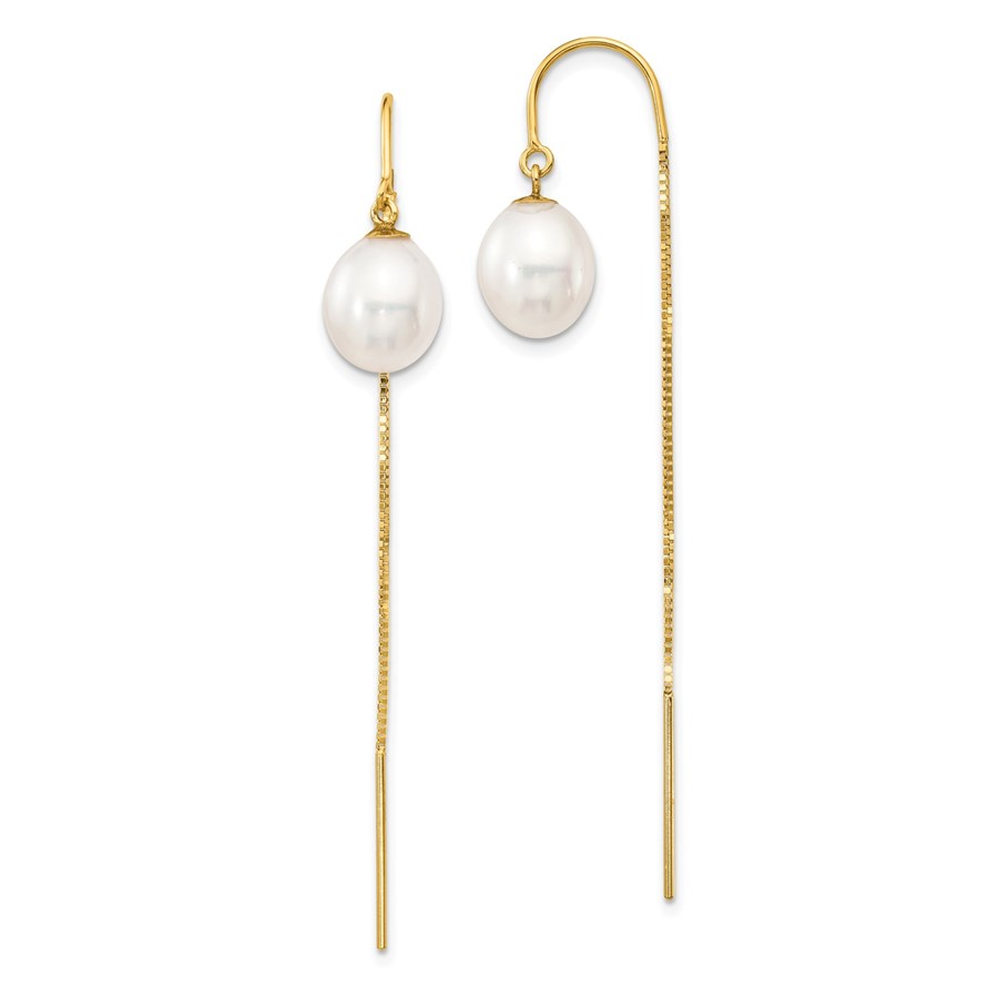 Buy 14k Yel Gold Wht Pearl Chn Thread Earring 7-8 mm | APMEX