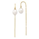 14k Yellow Gold White Pearl Box Chain Threader Earrings - 7-8 mm