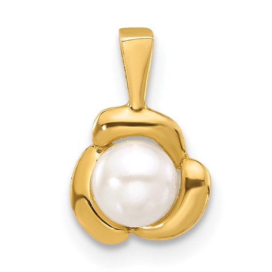 14K Yellow Gold White Pearl Flower Pendant - 12.6 mm 14K Yellow Gold White Pearl Flower Pendant - 12.6 mm