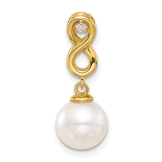 14K Yellow Gold White Pearl Infinity Chain Slide - 22.75 mm 14K Yellow Gold White Pearl Infinity Chain Slide - 22.75 mm