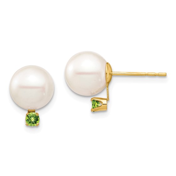 14k Yellow Gold White Pearl Peridot Post Earrings - 8-8.5 mm 14k Yellow Gold White Pearl Peridot Post Earrings - 8-8.5 mm