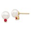 14k Yellow Gold White Pearl Ruby Post Earrings - 7-7.5 mm
