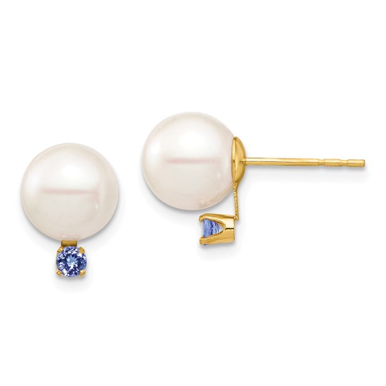 14k Yellow Gold White Pearl Tanzanite Post Earrings - 8-8.5 mm 14k Yellow Gold White Pearl Tanzanite Post Earrings - 8-8.5 mm