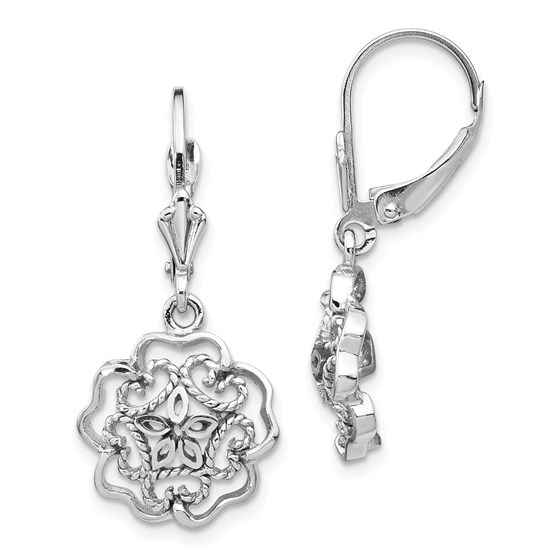 14k Yellow Gold White Polished Floral Leverback Earrings 14k Yellow Gold White Polished Floral Leverback Earrings