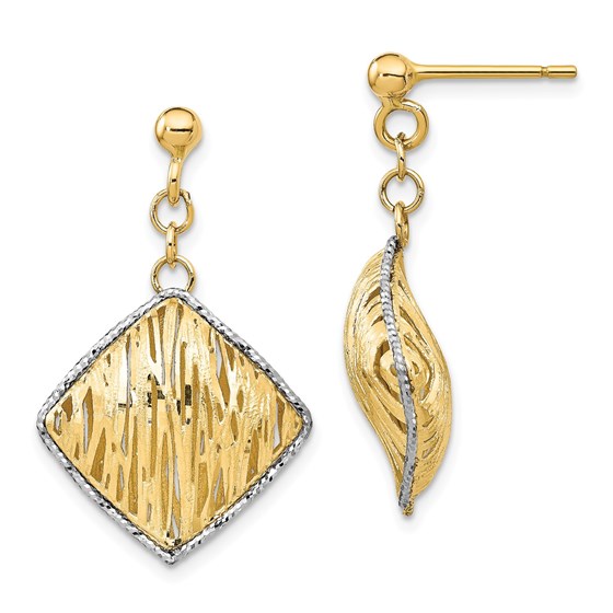 14k Yellow Gold & White Rhodium Hollow Dangle Post Earrings 14k Yellow Gold & White Rhodium Hollow Dangle Post Earrings