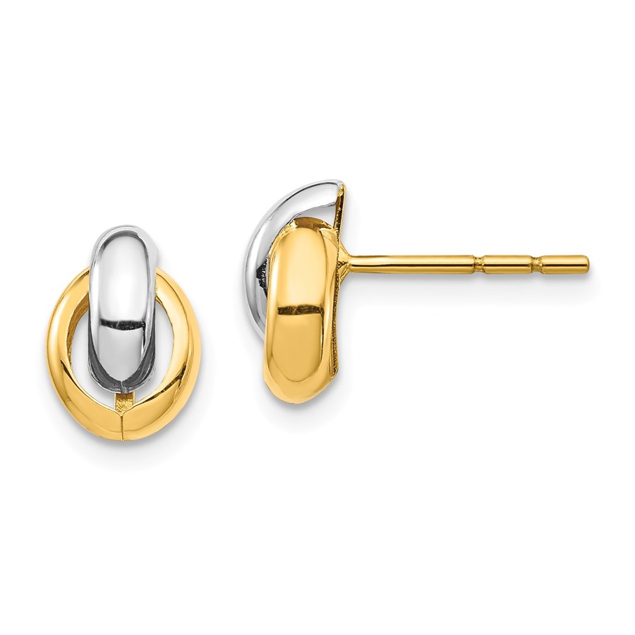 14k Yellow Gold & White Rhodium Oval Post Earrings