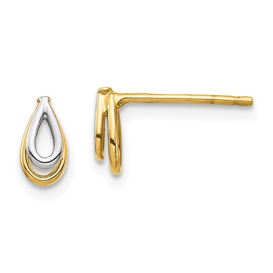 14k Yellow Gold & White Rhodium Tear Drop Post Earrings 14k Yellow Gold & White Rhodium Tear Drop Post Earrings