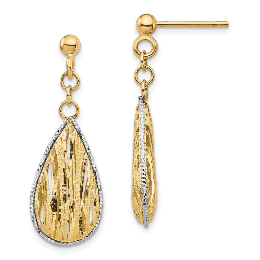 Buy 14k Yellow Gold & White Rhodium Teardrop Dangle Post Earrings APMEX