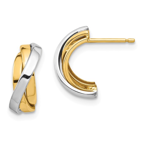 14k Yellow Gold & White Rhodium Triple C-Hoop Post Earrings 14k Yellow Gold & White Rhodium Triple C-Hoop Post Earrings