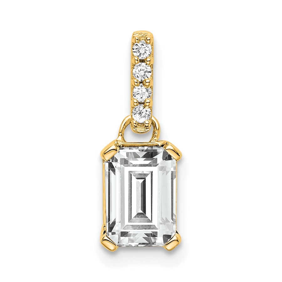 14K Yellow Gold White Topaz and Diamond Pendant - 15.9 mm