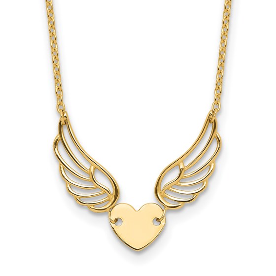 14K Yellow Gold Wings and Heart 17in Necklace - 17 in. 14K Yellow Gold Wings and Heart 17in Necklace - 17 in.