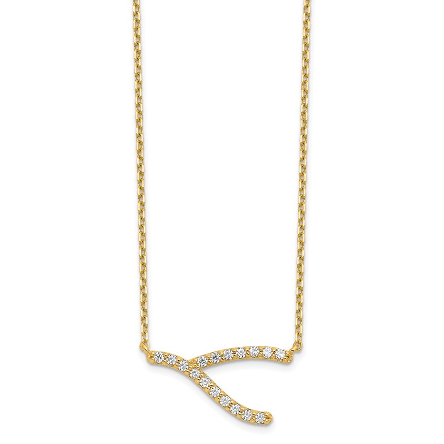 14k Yellow Gold Wishbone CZ Necklace - 20 in.