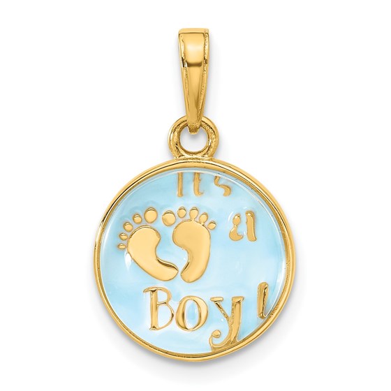 14K Yellow Gold with Blue Enamel It's A Boy Pendant - 21 mm 14K Yellow Gold with Blue Enamel It's A Boy Pendant - 21 mm