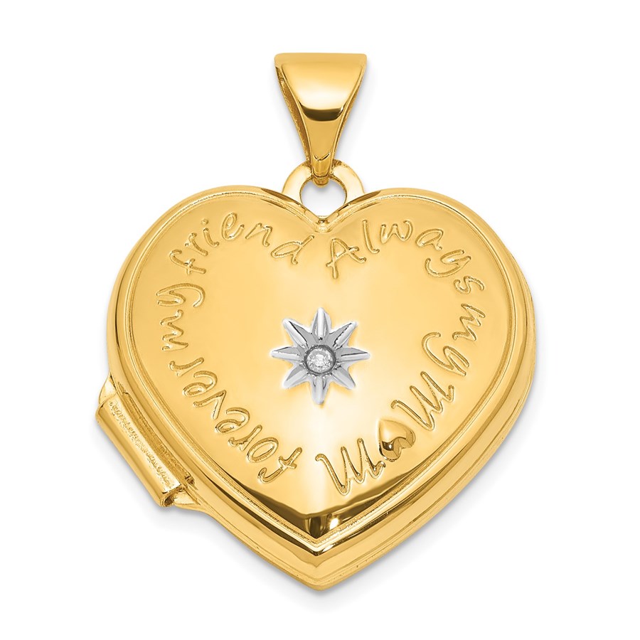 14K Yellow & Rhodium 18mm Always My Mom Heart Locket - 24 mm