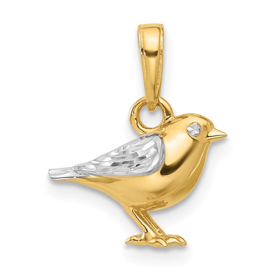 14K Yellow & Rhodium 3D Bird Pendant - 17 mm 14K Yellow & Rhodium 3D Bird Pendant - 17 mm
