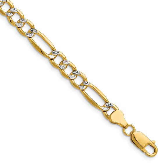 14K Yellow & Rhodium 6.5mm with Rhodium Pav‚ Figaro Chain - 8 in. 14K Yellow & Rhodium 6.5mm with Rhodium Pav‚ Figaro Chain - 8 in.