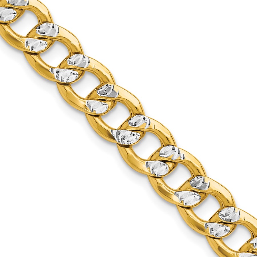 14K Yellow & Rhodium 7.75mm with Rhodium Pav‚ Curb Chain - 22 in.