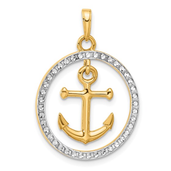 14K Yellow & Rhodium Anchor Dangle in Circle Pendant - 31.25 mm 14K Yellow & Rhodium Anchor Dangle in Circle Pendant - 31.25 mm