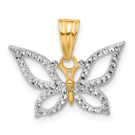 14K Yellow & Rhodium and D/C Butterfly Pendant - 17.7 mm 14K Yellow & Rhodium and D/C Butterfly Pendant - 17.7 mm