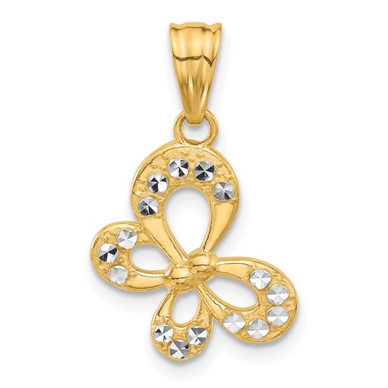 14K Yellow & Rhodium and D/C Butterfly Pendant - 25 mm 14K Yellow & Rhodium and D/C Butterfly Pendant - 25 mm