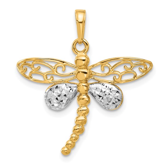 14K Yellow & Rhodium and D/C Dragonfly Pendant - 27.9 mm 14K Yellow & Rhodium and D/C Dragonfly Pendant - 27.9 mm
