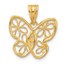 14K Yellow & Rhodium and D/C Flower Butterfly Pendant - 19.5 mm
