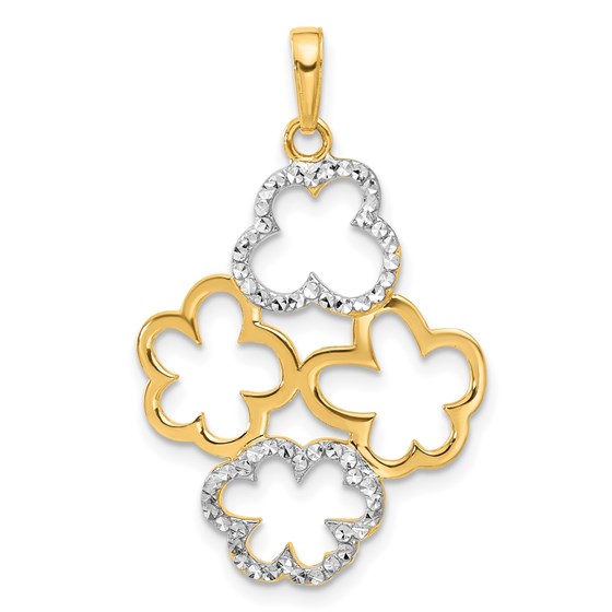 14K Yellow & Rhodium and D/C Flowers Pendant - 34.75 mm 14K Yellow & Rhodium and D/C Flowers Pendant - 34.75 mm