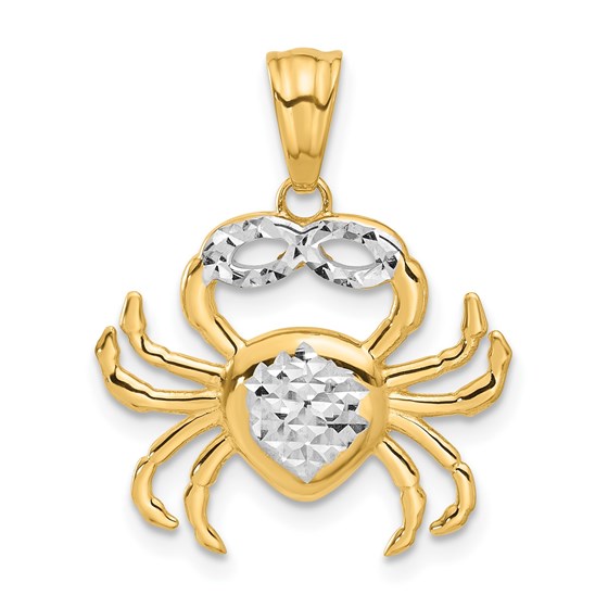 14K Yellow & Rhodium and Diamond Cut Crab Pendant - 25 mm 14K Yellow & Rhodium and Diamond Cut Crab Pendant - 25 mm