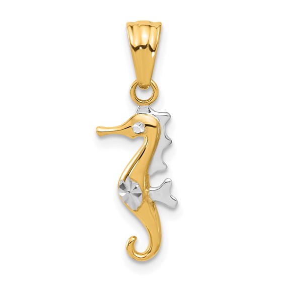 14K Yellow & Rhodium and Diamond Cut Seahorse Pendant - 25.45 mm 14K Yellow & Rhodium and Diamond Cut Seahorse Pendant - 25.45 mm