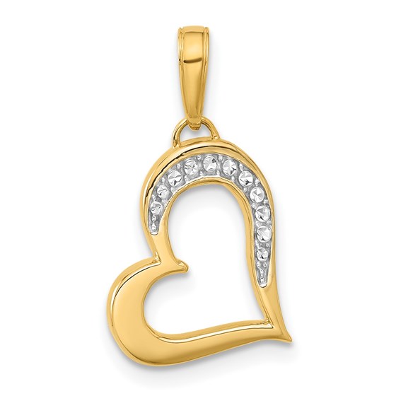 14K Yellow & Rhodium and White Rhodium D/C Heart Pendant - 22 mm 14K Yellow & Rhodium and White Rhodium D/C Heart Pendant - 22 mm