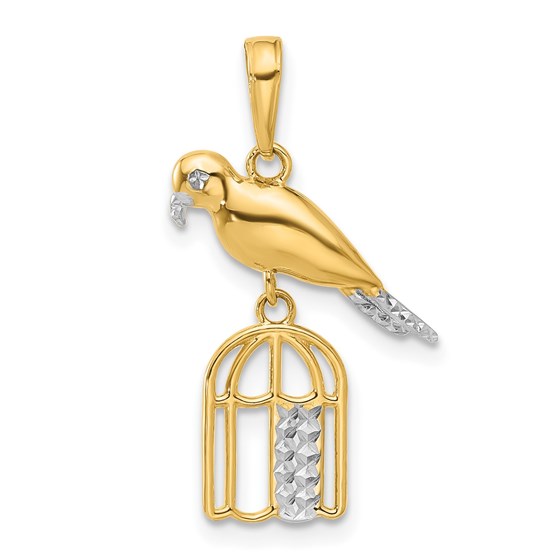 14K Yellow & Rhodium Bird on Bird Cage Pendant - 26.7 mm 14K Yellow & Rhodium Bird on Bird Cage Pendant - 26.7 mm