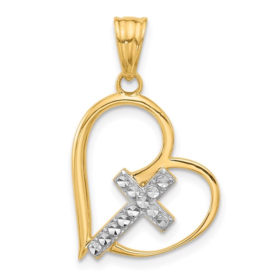 14K Yellow & Rhodium Cross in Heart Pendant - 27.5 mm 14K Yellow & Rhodium Cross in Heart Pendant - 27.5 mm
