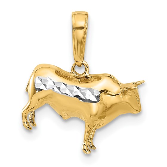 14K Yellow & Rhodium D/C 3D Bull Pendant - 16.3 mm 14K Yellow & Rhodium D/C 3D Bull Pendant - 16.3 mm