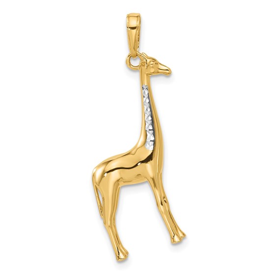 14K Yellow & Rhodium D/C 3D Giraffe Pendant - 35.75 mm