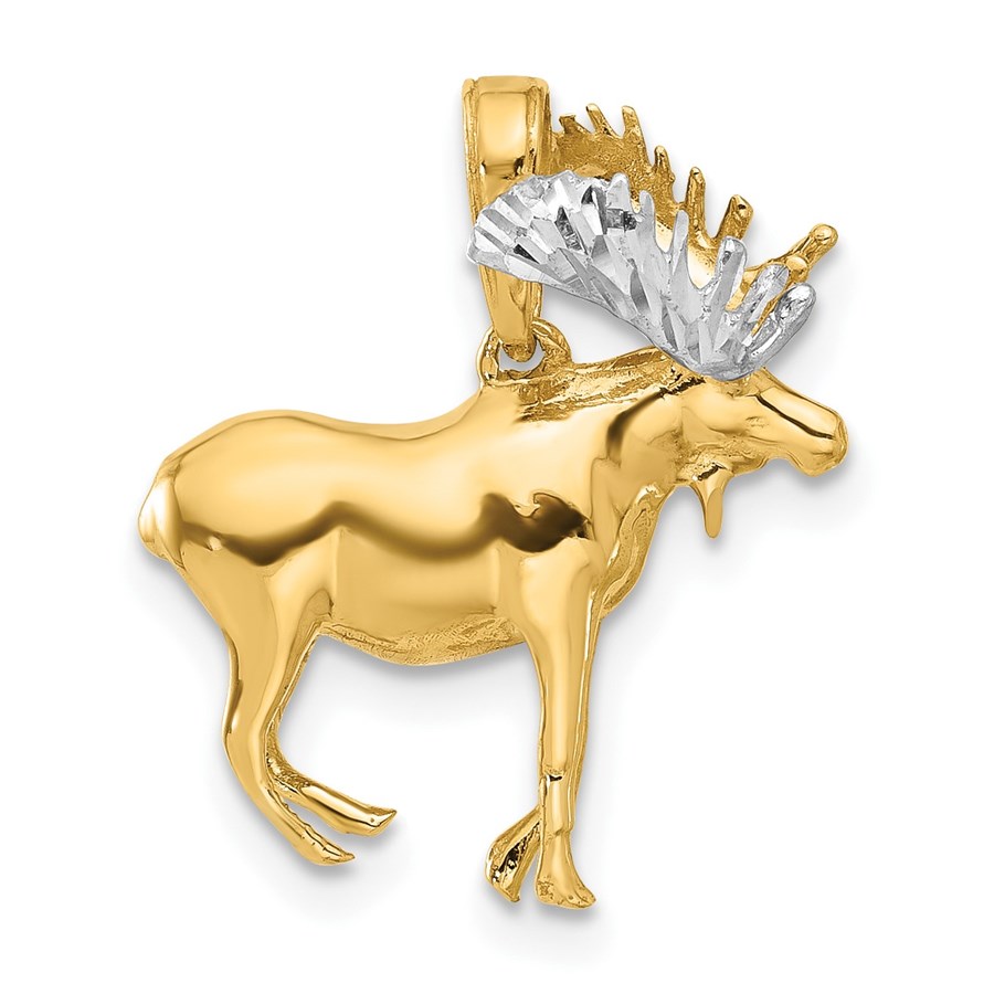14K Yellow & Rhodium D/C 3D Moose Pendant - 20 mm