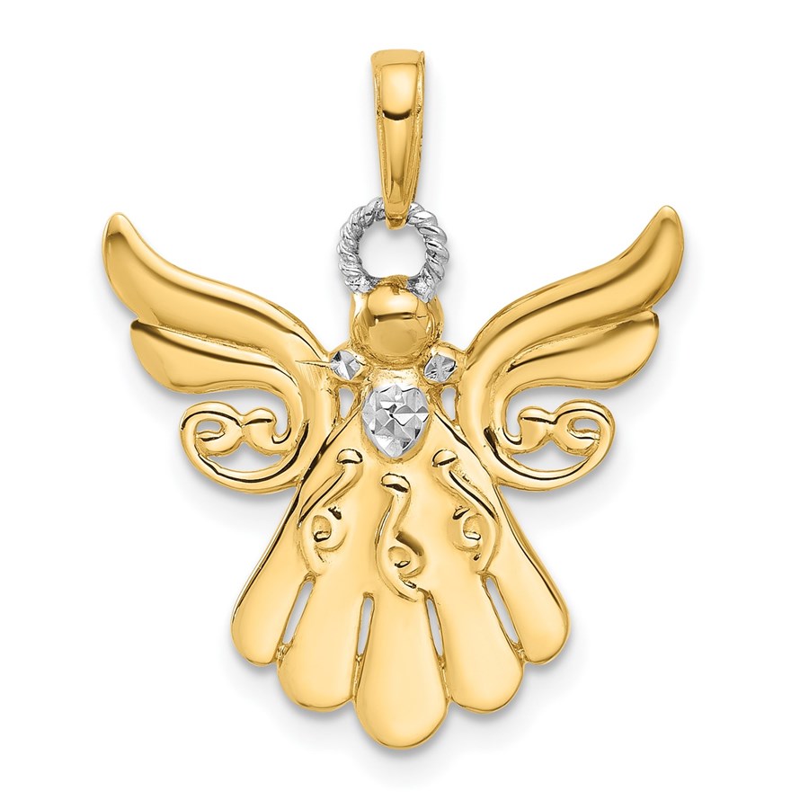14K Yellow & Rhodium D/C Angel Pendant - 25.5 mm