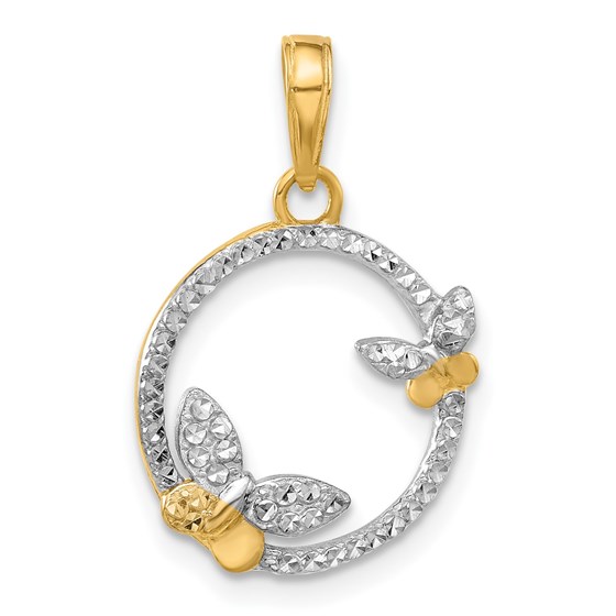 14K Yellow & Rhodium D/C Butterflies on Circle Pendant - 23.4 mm 14K Yellow & Rhodium D/C Butterflies on Circle Pendant - 23.4 mm