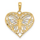 14K Yellow & Rhodium D/C Butterfly Heart Pendant - 25.3 mm