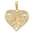14K Yellow & Rhodium D/C Butterfly Heart Pendant - 25.3 mm