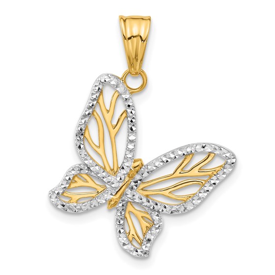 14K Yellow & Rhodium D/C Butterfly Pendant - 27.6 mm 14K Yellow & Rhodium D/C Butterfly Pendant - 27.6 mm