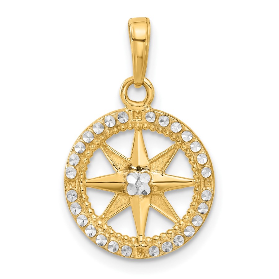 14K Yellow & Rhodium D/C Compass Pendant - 22.8 mm