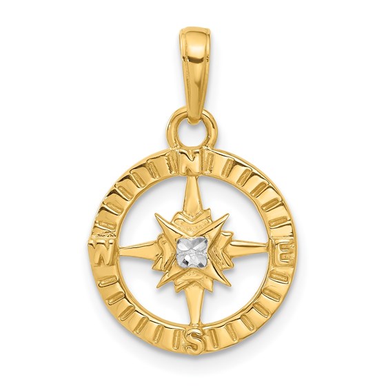 14K Yellow & Rhodium D/C Compass Pendant - 23.2 mm 14K Yellow & Rhodium D/C Compass Pendant - 23.2 mm