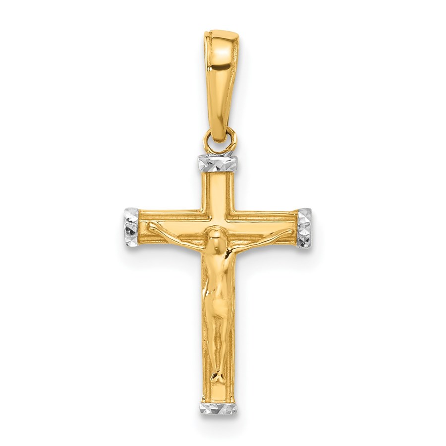 14K Yellow & Rhodium D/C Crucifix Cross Pendant - 24 mm