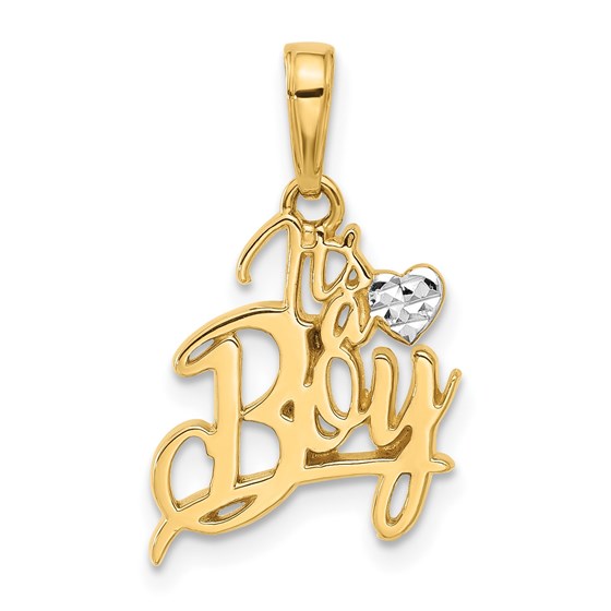 14K Yellow & Rhodium D/C Heart It's A Boy Pendant - 24 mm 14K Yellow & Rhodium D/C Heart It's A Boy Pendant - 24 mm