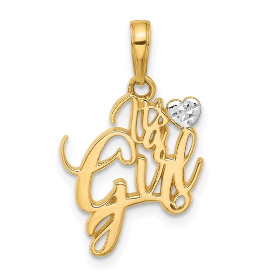 14K Yellow & Rhodium D/C Heart It's A Girl Pendant - 23.9 mm 14K Yellow & Rhodium D/C Heart It's A Girl Pendant - 23.9 mm