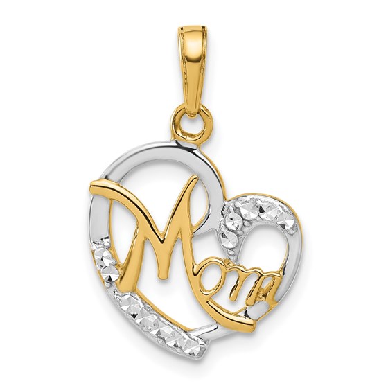 14K Yellow & Rhodium D/C Heart Mom Pendant - 24.9 mm 14K Yellow & Rhodium D/C Heart Mom Pendant - 24.9 mm
