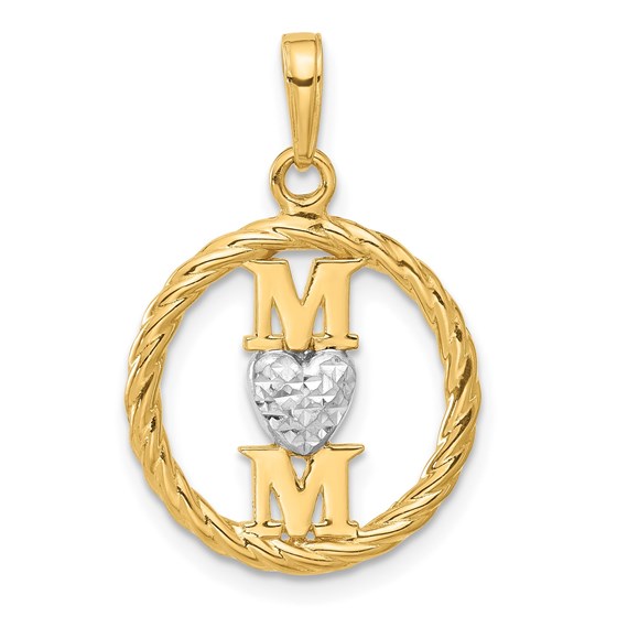 14K Yellow & Rhodium D/C Heart Mom Pendant - 26.8 mm 14K Yellow & Rhodium D/C Heart Mom Pendant - 26.8 mm