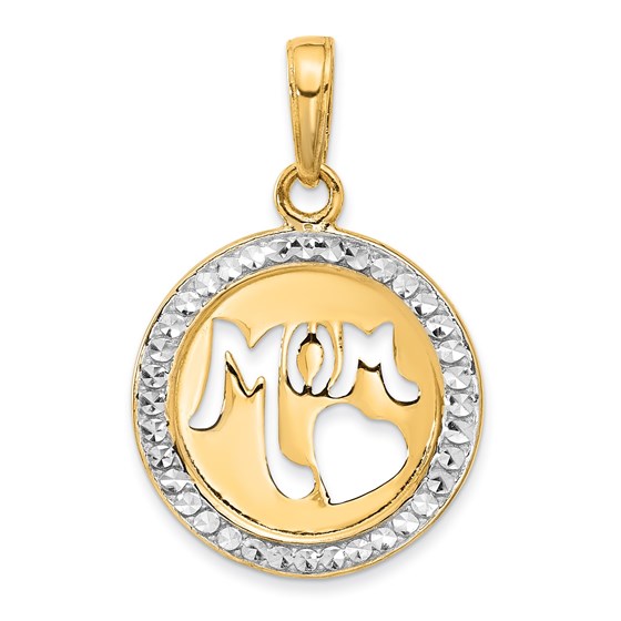 14K Yellow & Rhodium D/C MOM Cut-out Heart Pendant - 23.5 mm 14K Yellow & Rhodium D/C MOM Cut-out Heart Pendant - 23.5 mm